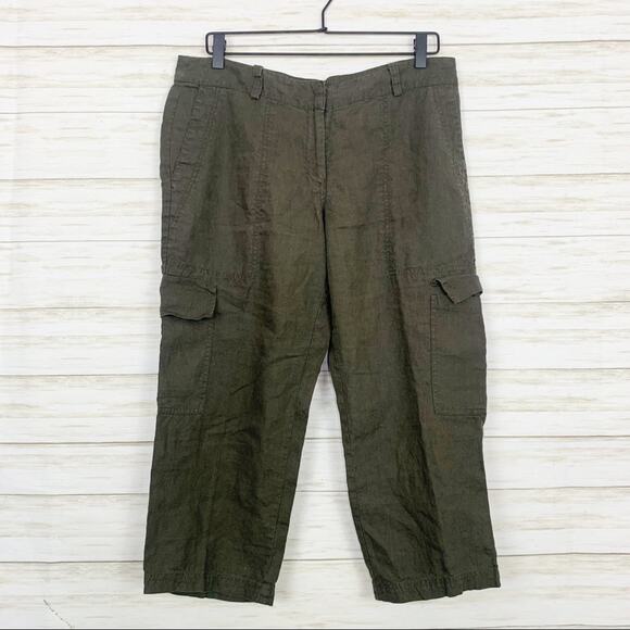 Eileen Fisher Cropped Cargo Pants Army Green - Picture 1 of 5